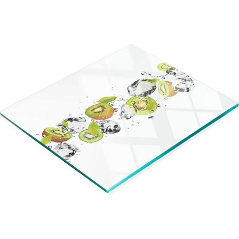 Tagliere da cucina decorativo in vetro con grafica di kiwi e acqua, 60x52 cm (1/5)