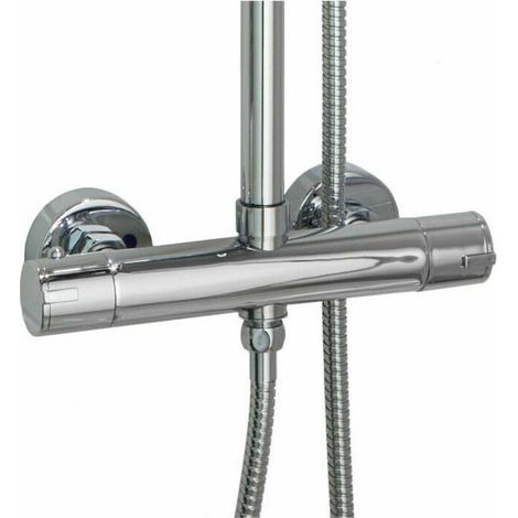 Runder Thermostatmischer mit Doppelauslauf für Duschsäule – Chrom (1/5)