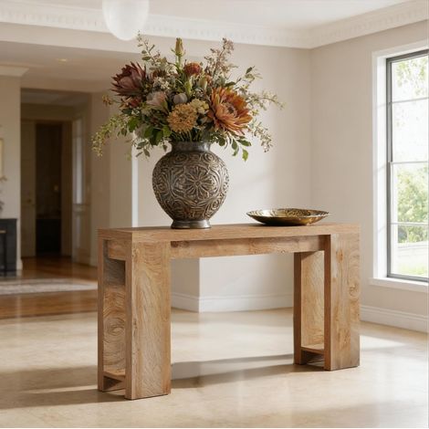 Table console 160x30x85 cm en bois marron, gain de place pour entrée et salon FloraGrace (1/5)