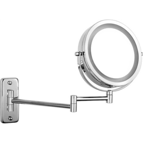 LED Cosmetic Mirror - 1x/3 - Wall Mounted - Double-Sided - 360° Swivel Makeup Mirror - Foldable Makeup Mirror - Makeup Mirror - Chrome Metal - For Bathroom, Dressing Room (1/5)