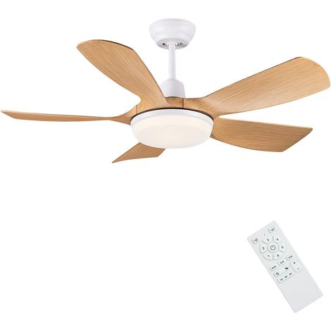 Ventilador de techo con luz de madera, 106 cm, con mando a distancia, silencioso, regulable, motor de CC de 5 aspas con función de memoria. (1/5)