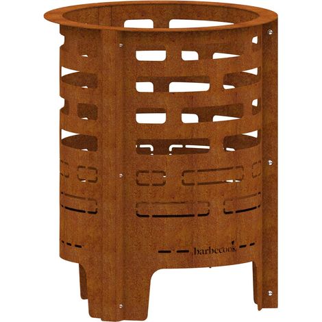 Barbecook cesto per il fuoco Jules con cassetto per la cenere in acciaio corten pre-arrugginito, cesto per il fuoco bbq all'aperto, 43x56cm (1/4)