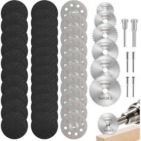 45 Pièces Mini Disques de Coupe, Kit HSS Résine Diamant Discos (1/5)