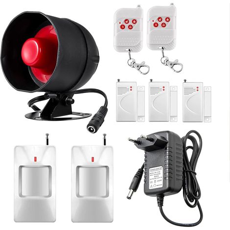 Alarme Maison Kit de Sécurité Ensemble de 9 pièces avec sirène 115 DB, détecteur de Mouvement, capteur de fenêtre de Porte et télécommande, pour entrepôts, magasins, Maison (1/5)