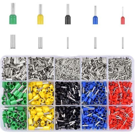 1640 pièces Bornes pré-isolées/non isolées, bornes à sertir isolées, embouts de fil, connecteurs électriques à fourche, 12-22 AWG, pour projets d'épissure électrique, 0,5/1/1,5/2,5/4 mm²