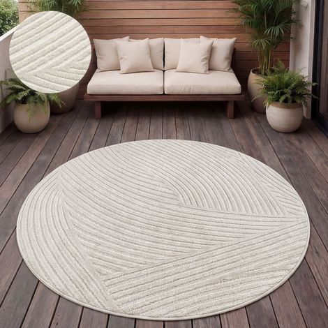 Paco Home Outdoor Teppich Wetterfest Balkon Wohnzimmer Skandinavisches Boho Einfarbig 200 cm Rund, Creme 5