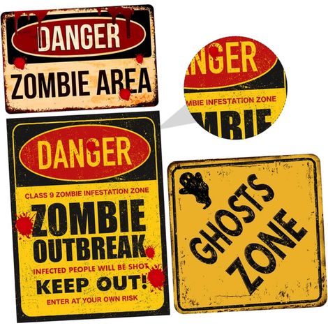 3 Pièces Halloween Panneau D'Avertissement Autocollants Papier Peint Ongles Autocollants Halloween Fenêtre Fantôme Wall Sticker Le Signe Avertissement Decal (1/5)