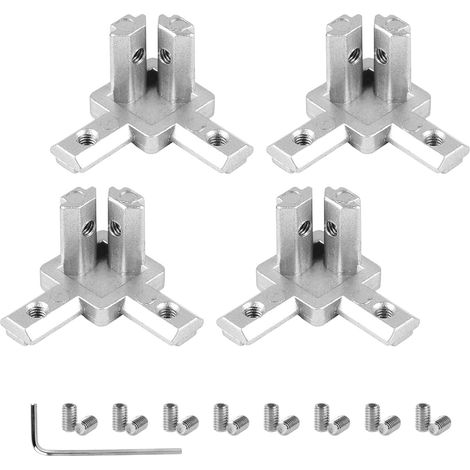 4pcs Connecteur d'Angle Profilé Aluminium Série 20x20, Connecteur Profilé 3 Voies,Connecteur d'Angle Angle Matériel de Fixation Avec Vis(argent) (1/5)