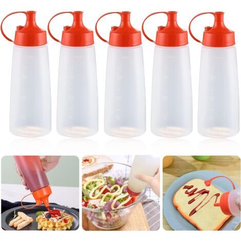 BUNTHAUS Gewürzflaschen, 5 Stück 16 oz Gewürzsaucenflasche, Saucenspenderflaschen, Gewürzflaschen aus Kunststoff, Saucenflasche, Plastikflaschen mit Verschluss, BPA-frei (1/5)