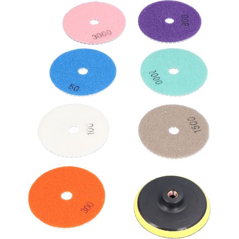 7 Disques Diamantés Polissage Eau Sec Kit Grit 1 Porte Disque Ponçage Granit Marbre 4 Pouces (1/5)