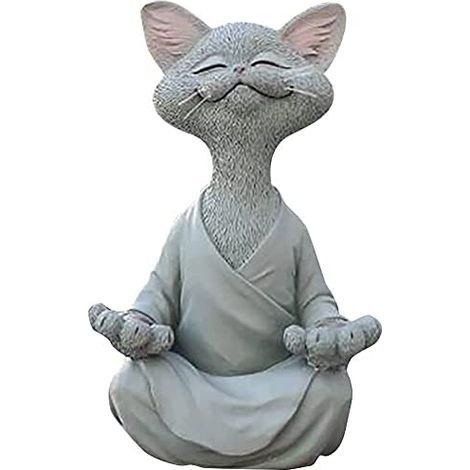 Buddha-Statue einer Katze aus grauem Kunstharz, 12 x 8 x 18 cm – Zen-Inneneinrichtung – Meditative Atmosphäre – Geschenk für Katzenliebhaber – Mezheng (1/4)