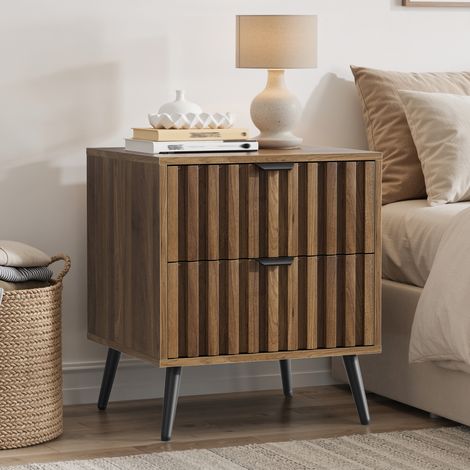 Comodino 45 x 40 x 53 cm con 2 cassetti, design ad incasso, antiribaltamento, MDF noce (1/5)