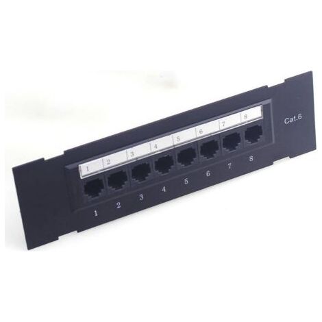 Panneau de brassage CAT6 8 ports – Câblage T568A/B – Acier électrostatique noir – Plug and play pour installation rapide