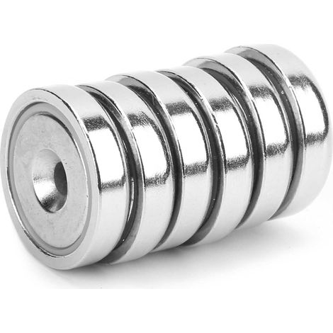 Aimants à tête fraisée D25, néodyme fer bore, rond à visser en lot de 6, fixation puissante pour applications multiples (1/5)
