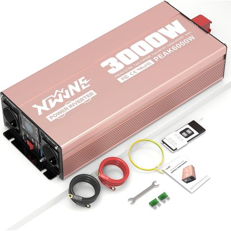 3000W Convertisseur 12V 220V Pur Sinus Transformateur, Onduleur avec 2 Prises UE, 1 USB-A, 1 USB-C, Écran LCD et Télécommande, Convertisseur de Tension pour Voiture, Camping, Voyage, Caravane (1/5)