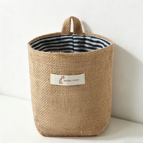 Sac de rangement suspendu en coton et lin lavable, pour porte, mur ou chevet  Poches de rangement lavables  Organisateur de placard réutilisable et peu encombrant (rayures bleues) (1/5)