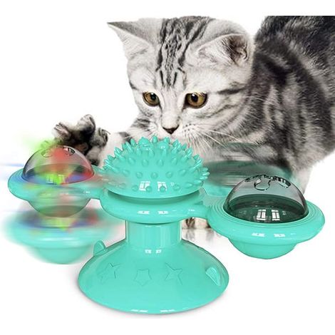 Moulin à vent interactif pour chat - Chat baseball - Plateau tournant - Jouet balle tournante pour s'amuser, faire de l'exercice et poursuivre une balle (Bleu lac) (1/5)