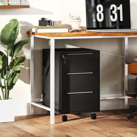 HOMCOM Caisson de Bureau sur Roulettes - 3 Tiroirs & Serrure, 40x40x63,5cm, Noir