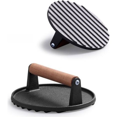 Burger Press - Fonte Massif 2,3 kg - Poignée en Bois - Anti-brûlure - Pour Grill Griddle Smash Burger Steak Sandwich Panini - Diamètre 18 cm - 1 pièce (1/5)