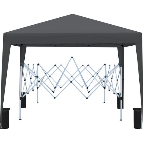 Toldo plegable 3 x 3 m impermeable UV 50+ con 4 paredes, 4 sacos de arena, acero negro (1/5)