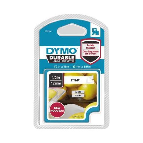 DYMO Schriftbandkassette DYMO® D1 12 mm x 5,5 m (B x L) weiß schwarz
