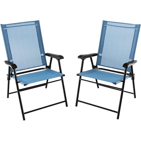 COSTWAY Set de 2 Sillas de Jardin Plegable, Silla Plegable Camping con Respaldo de Tela y Resabrazos, 2 Sillas Terraza Exterior, 65 x 60 x 93 cm, Terraza, Patio Trasero, Piscina y Camping (Azul) (1/5)
