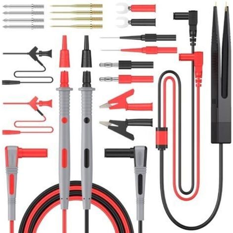 Kit Fils de Test Multimètre 23 en 1 – Câbles en Silicone CAT III 1000V, Sonde Interchangeable, Pinces Crocodile, Crochets SMD et Aiguilles de Perçage – Pour Électriciens et Testeurs Circuits (1/5)