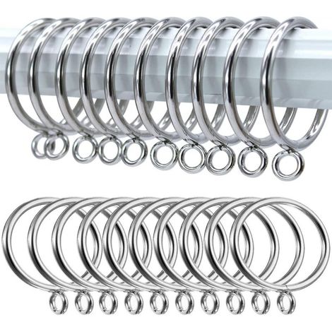 Pack de 20 anneaux de rideau en métal argenté de 38 mm, anneaux de tringle à rideau, anneaux de suspension pour tringles à (1/4)