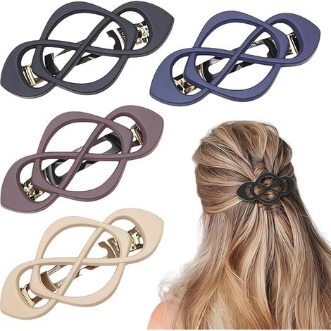 Set di 4 fermagli per capelli da donna in stile francese - Set vintage multicolore, fermagli piatti grandi, adatti a capelli spessi, accessori per capelli vintage da donna