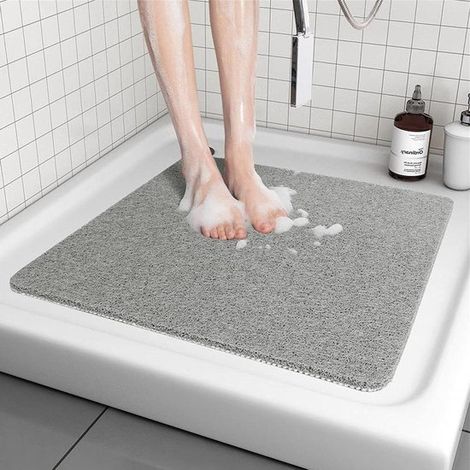 Alfombrilla de baño antideslizante de lufa con orificios de drenaje - suave y cómoda - alfombrilla antideslizante para personas mayores - gris - 60 x 60 cm (1/5)