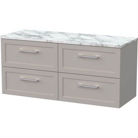 Stonnall Traditional Wall Hung 4 Drawer Vanity Unit with Laminate Worktop, 1200mm, Pebble Grey