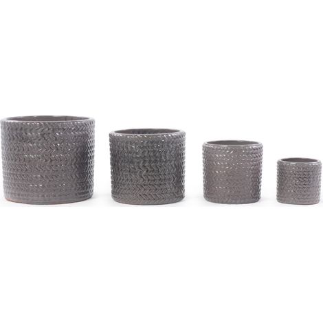 Vaso in ceramica grigio Ø31 cm con motivo a spiga in rilievo, con drenaggio (1/5)