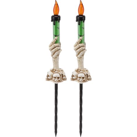 Lot de 2 Bougies Lumière Halloween Squelette Main Fantôme Vert, Lumière Chaude 120mAh, Piquets en Plastique (1/5)