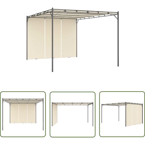 Rideau latéral - vidaXL Belvédère de jardin avec rideau latéral 4x3x2,25 m Crème - Abri en acier (1/6)
