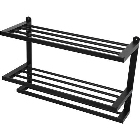 3-stöckiger, schwarzer Wandhandtuchhalter aus Aluminium – Badezimmer-Organizer-Zubehör (1/5)