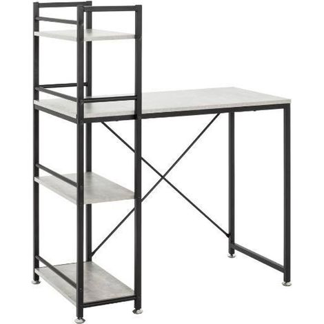 Bureau combiné en acier et MDF coloris noir-optique béton - Dim : L90 x P52 x H114 cm -PEGANE-