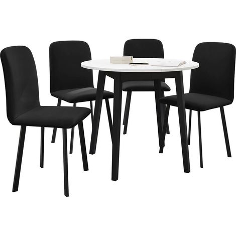 Conjunto de comedor Edmond 119, Blanco + Negro, 77x0x0cm, Diámetro: 90, Número de asientos: 4, Estilo: Contemporary