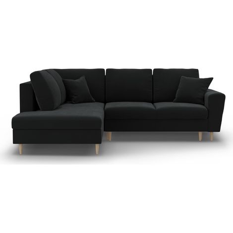 Canapé d'angle gauche convertible + box 5 places en velours noir (1/5)