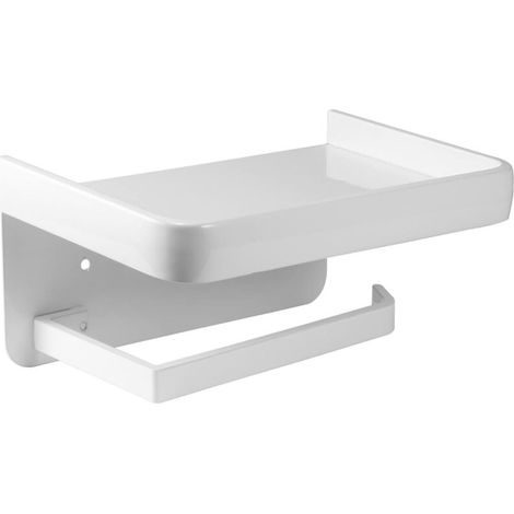 Wall-mounted toilet paper roll holder with aluminum storage shelf for bathroom and kitchen (white) (1/5)