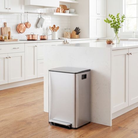 Poubelle 2 compartiments 30L Couvercle à fermeture douce preuve d’empreintes digitales Acier inoxydable - Couleur: Argent (1/4)