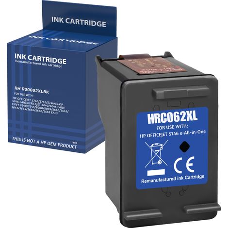 Cartouche d'encre remplacement pour HP 62XL Noir compatible HP OfficeJet 200 5700 5740 5745 8040 Envy 5540 5545 5600 5660 5665 7600 7640 7645 8000 8005 (1/5)