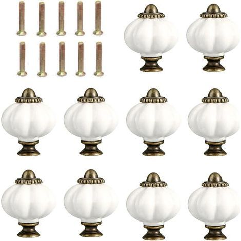 10 Pièces Citrouille Bouton de Meuble Blanc, 30 mm Poignée Meuble avec Vis de Montage, Bouton Tiroir en céramique et Alliage de Zinc, aux Meubles de Cuisine, de Chambre et de Salon (1/4)