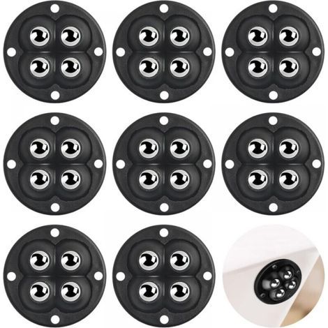 Pair Lot de 8 rouleaux à billes - Petites roues auto-adhésives universelles - Roulettes rotatives à 360 ° - Pour meubles - Plat, en Acier,Acrylonitrile Butadiène Styrène,Bois