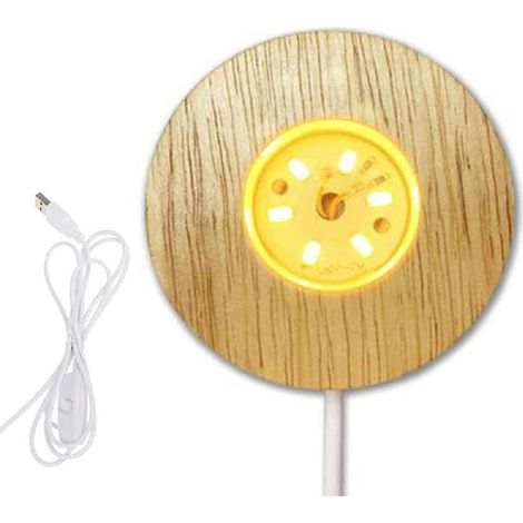 Base Led 3d - Socle En Bois Ajustable Usb - Pour Lampe Acrylique Cristal Verre - 1 Pièce (1/5)