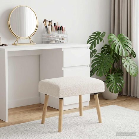 Banc crème en tissu bouclé avec cadre en bois et coussin en mousse, 60 x 40 x 45 cm - PANGIVO (1/5)