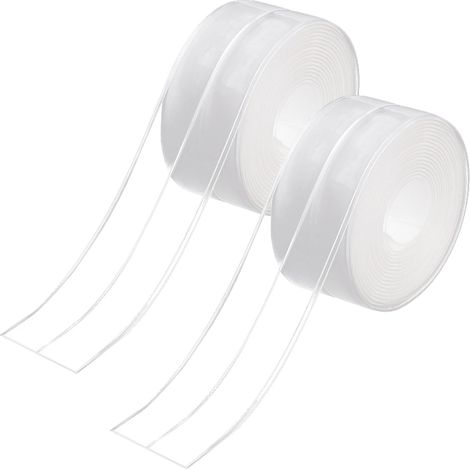 2 Rollen Duschdichtungsstreifen, transparente wasserdichte Badezimmerdichtung, selbstklebender Dichtungsstreifen, Anti-Schimmel, 3,2 m x 38 mm, für Badezimmer