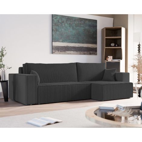 Ecksofa Schlafsofa Sofa ADARA MAX in Stoff Poso Schwarz Ottomane Rechts (1/5)
