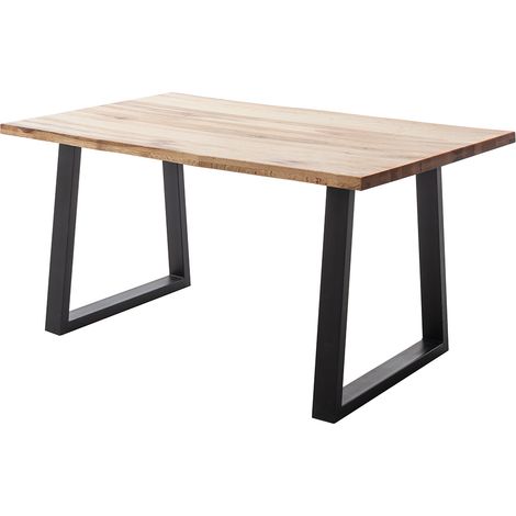Esstisch 140x90 cm mit Baumkante, Trapez-Gestell, Eiche massiv geölt, PARACATU-06 (1/5)
