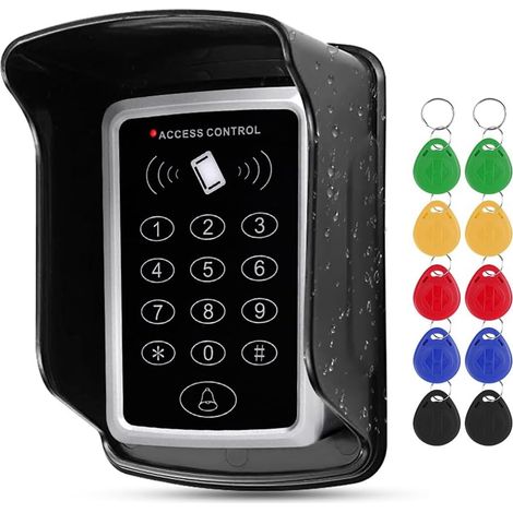 Clavier de Contrôle d'accès RFID 125KHz Système d'entrée de Porte Contrôleur d'accès, Ouvre-porte Extérieur, Couvercle étanche, avec 10 Porte-clés EM4100 (1/5)