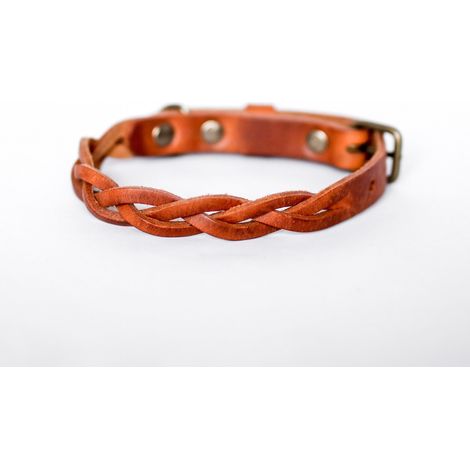 Collier Tressé pour Chien en Cuir Tanné Végétal Marron, Bouclerie Antirouille - Plusieurs Tailles - PANGIVO